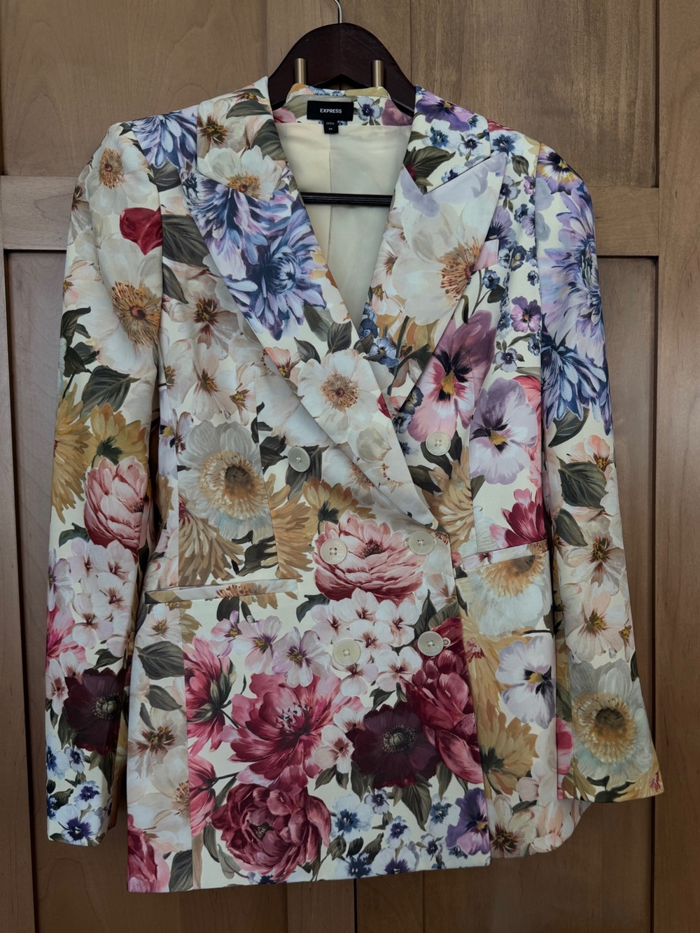 Express Floral Double-Breasted Blazer in Multicolor
